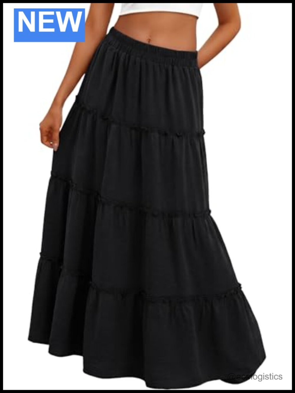 Tiered Ruffle Maxi Skirt High Waist with Pockets Boho Flowy